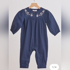 Navy Blue Baby Romper with Floral Embroidery